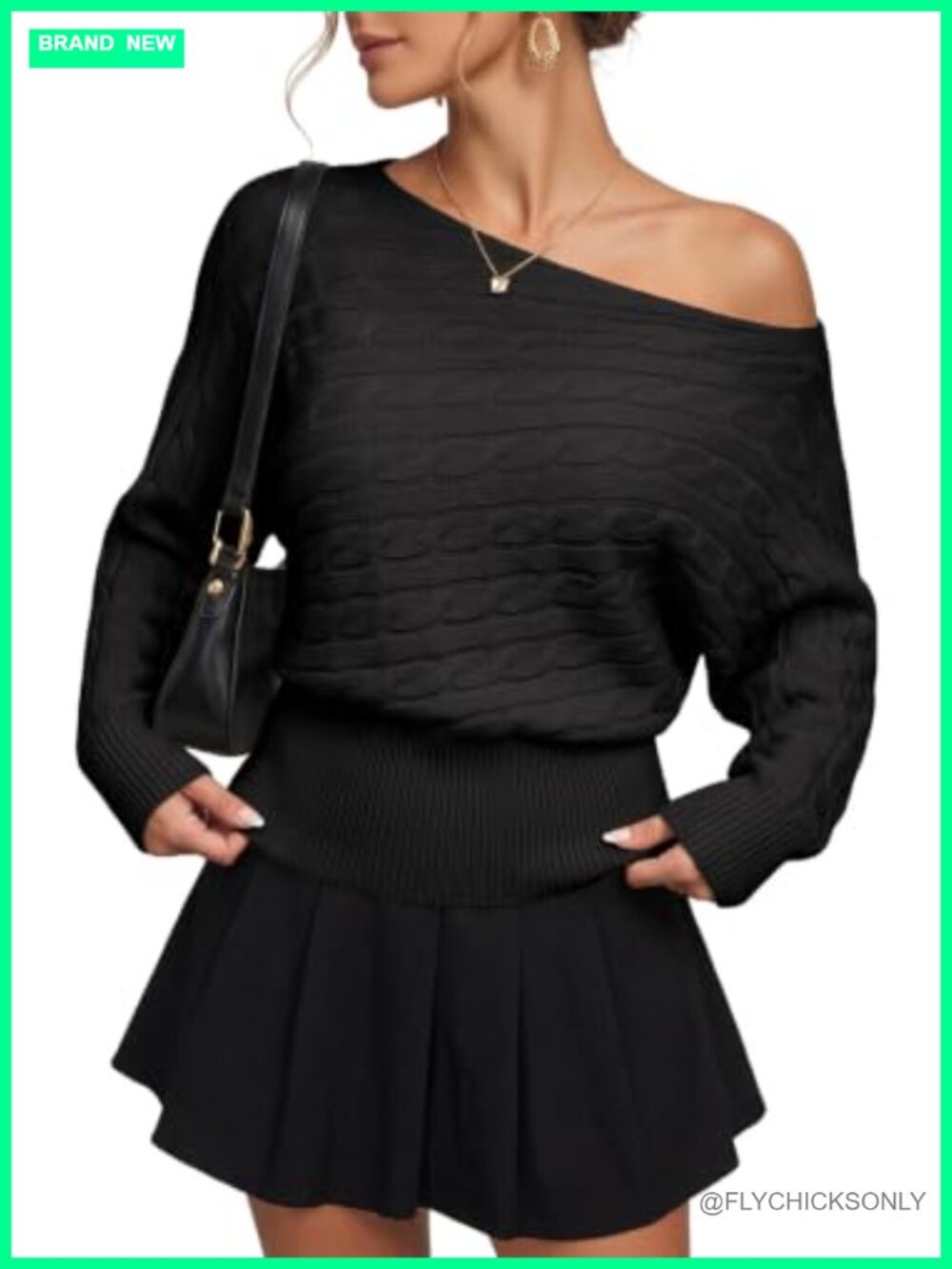 Women's Cable Knit Pullover Sweater Batwing Long Sleeve Boat Neck